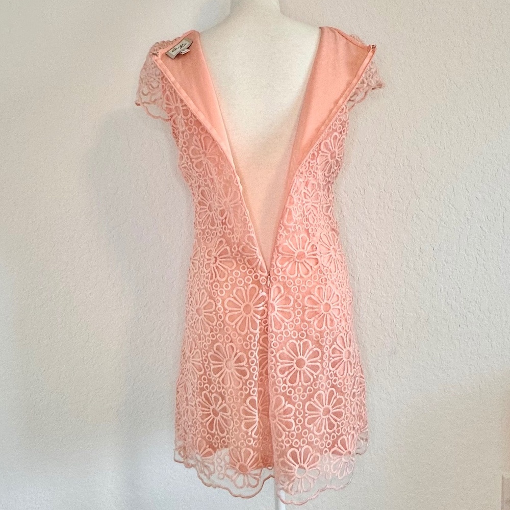 Beige by eci, Peachy/Pink Floral Lace Overlay Sheath Dress, Size 6 - Picture 6 of 10